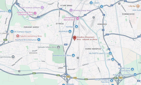 Mapa příjezdu k prodejně Brno