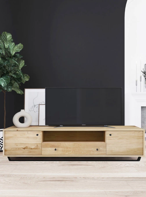 Dubový TV stůl Steel 05 (206 1s2d vysoký)