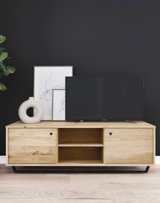 Dubový TV stůl Steel 03 (2d vysoký)