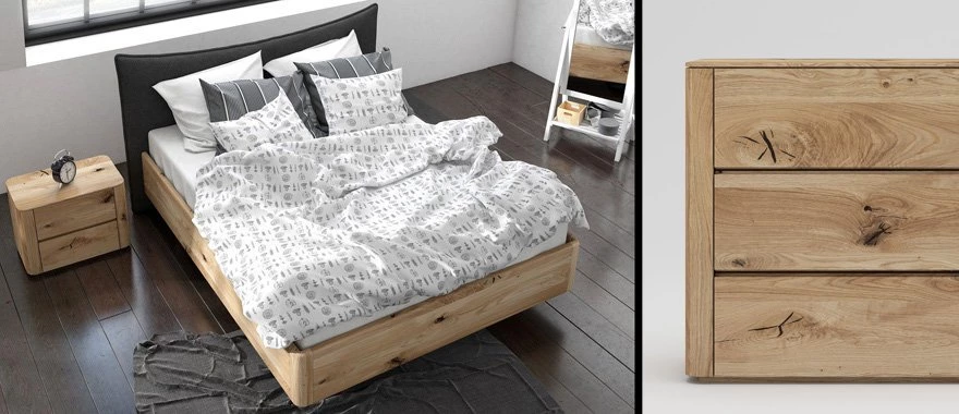 Meble dębowe Steel nowoczesne szafy komody łóżka dębowe na metalowych nogach