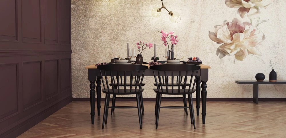 Stół Nicea czarny z dębowym blatem i krzesłami bukowymi