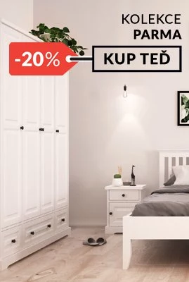 Bílý nábytek z masivního dřeva Parma akce